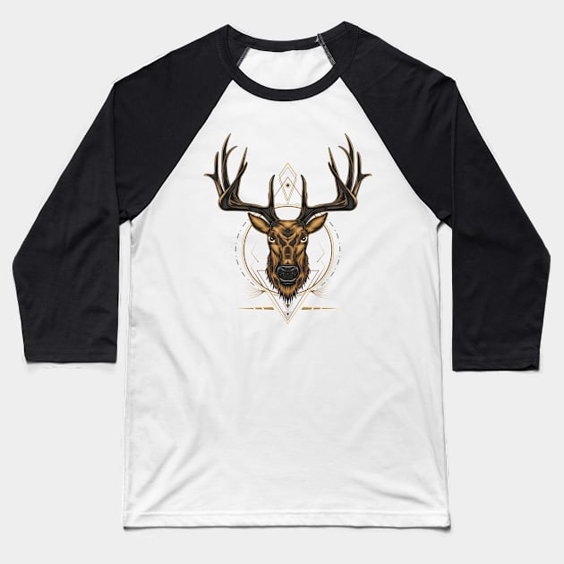 Deer logo illustration with ornament frame Baseball T-Shirt by AGORA studio